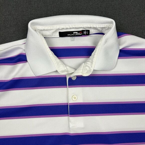 RLX Ralph Lauren Shirt Mens Large Striped‎ Blue Purple White Golf Regular Fit - Picture 3 of 7